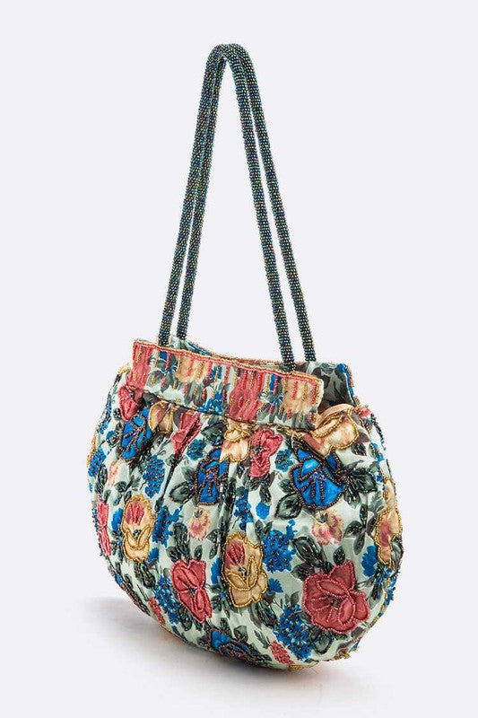 Flower Seed Beads Embellished Soft Shoulder Bag