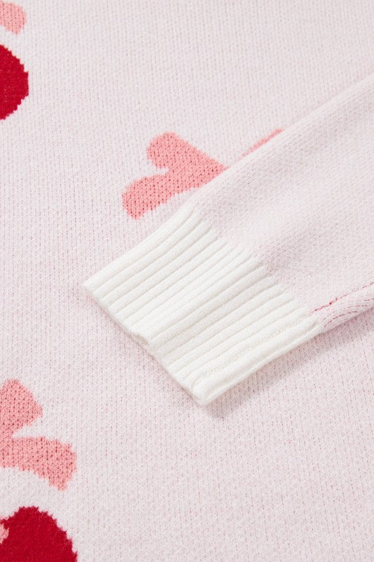 Bow Tie Cherry Drop Shoulder Sweater