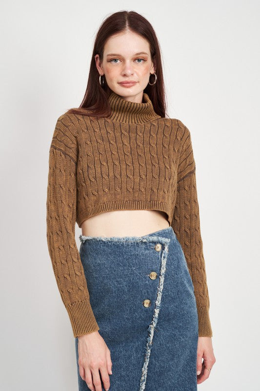 TURTLE NECK CABLE KNIT CROP TOP