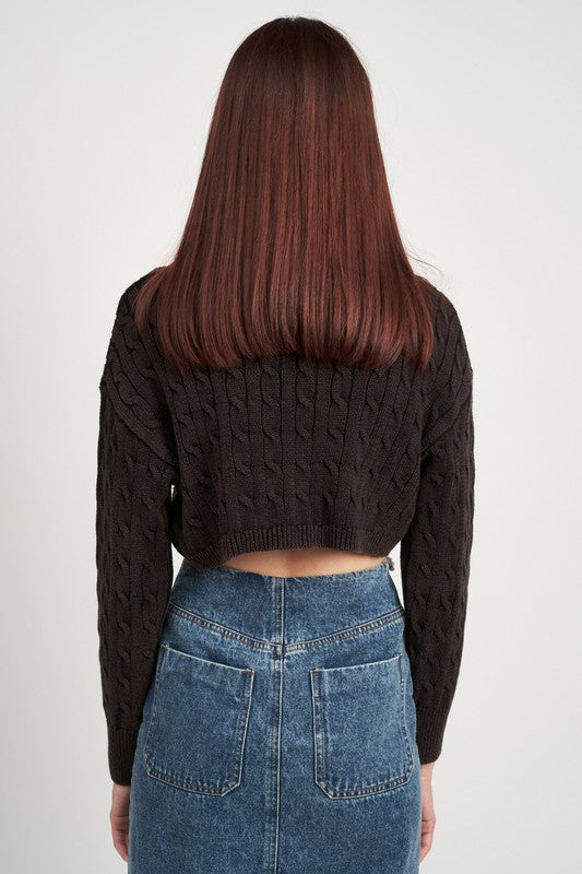 TURTLE NECK CABLE KNIT CROP TOP