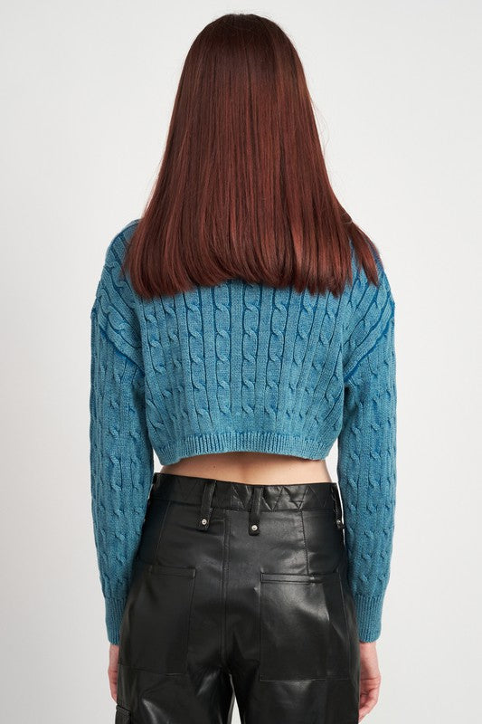 TURTLE NECK CABLE KNIT CROP TOP