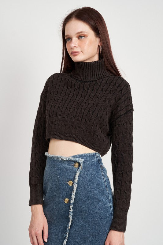 TURTLE NECK CABLE KNIT CROP TOP