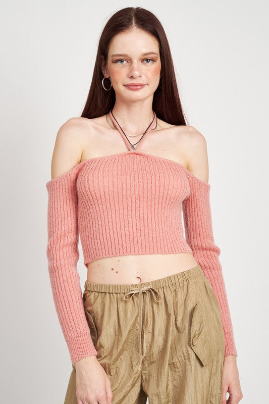 OFF THE SHOULDER CROPPED KNIT TOP