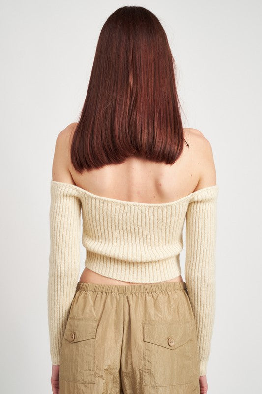 OFF THE SHOULDER CROPPED KNIT TOP