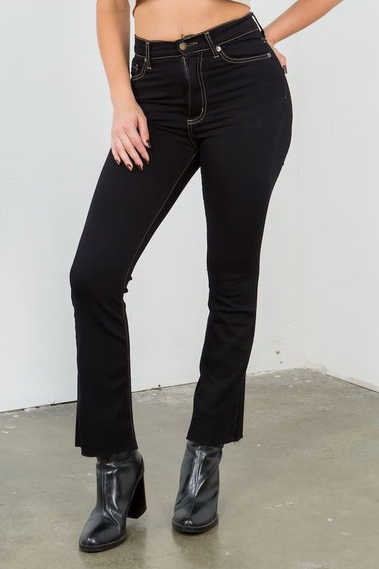 Ankle Cropped Flare Jean in Jet Black