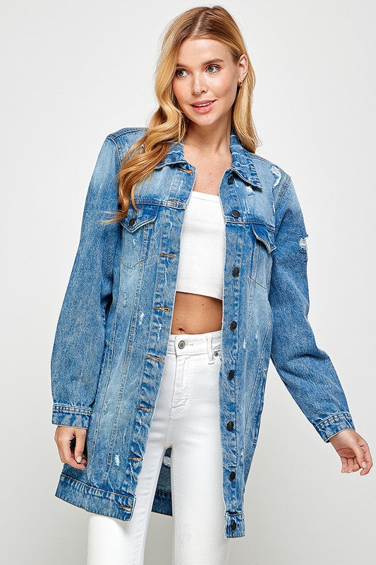 DENIM 3/4 QUARTER JACKETS DISTRESSED WASHED