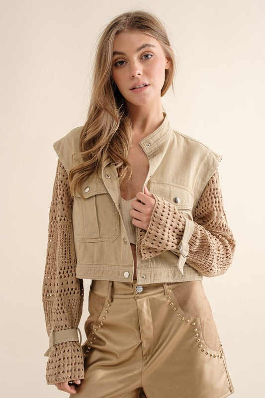 Twill Crop Crochet SLV Jacket