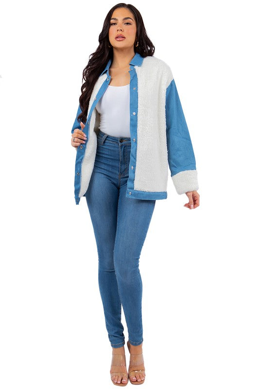 SEXY TEDDY FLEECE  WITH DENIM JACKET