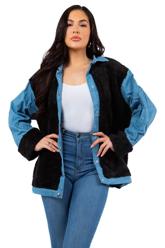 SEXY TEDDY FLEECE  WITH DENIM JACKET