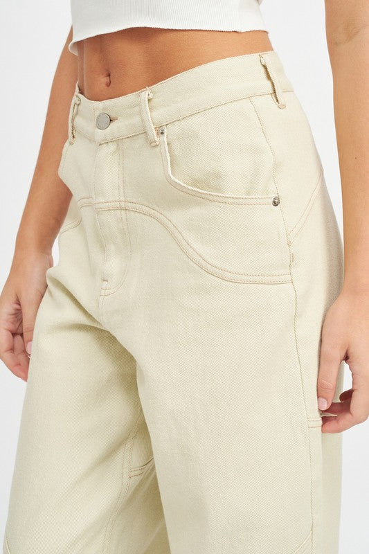 CONTRASTED STITCH DETAIL WIDE PANTS