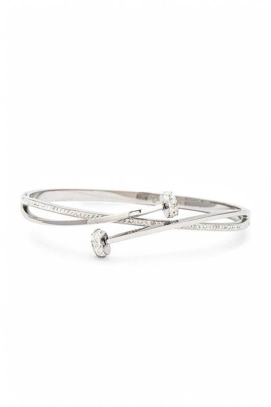 Crystal Pave Nail Designed Stainless Steel Bangle