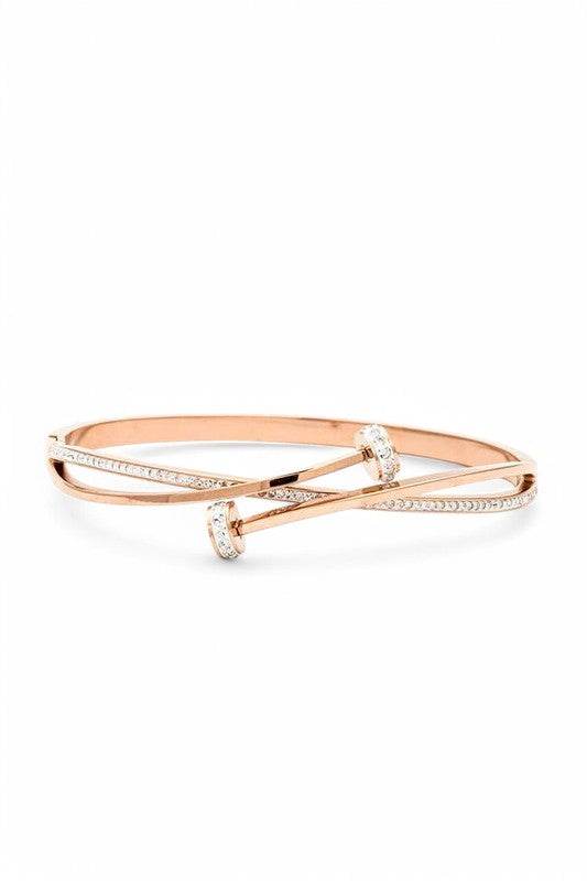 Crystal Pave Nail Designed Stainless Steel Bangle