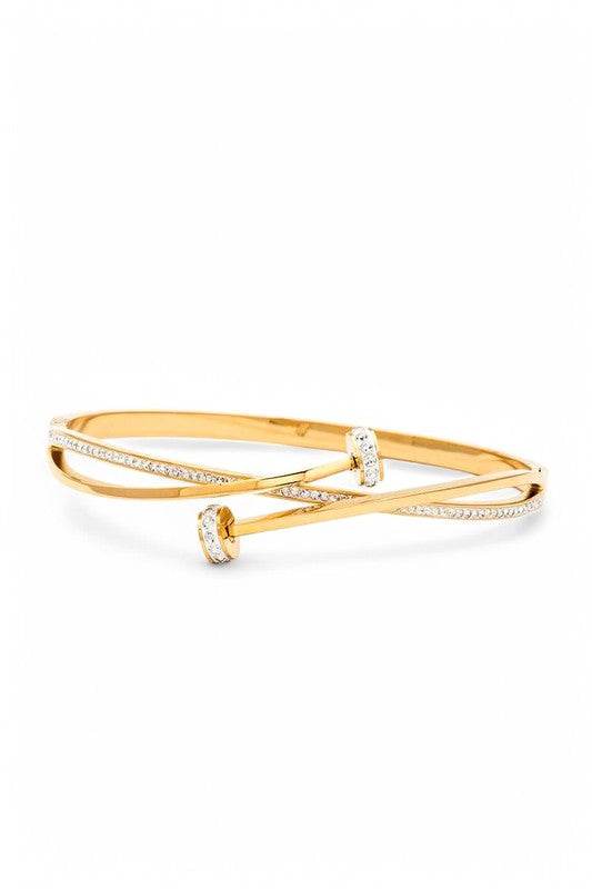 Crystal Pave Nail Designed Stainless Steel Bangle