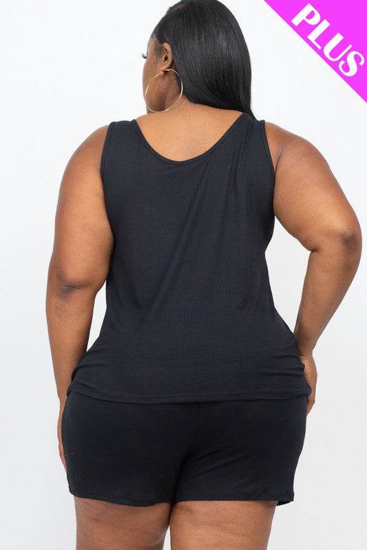 Plus Solid Comfy Tank Top & Shorts Set