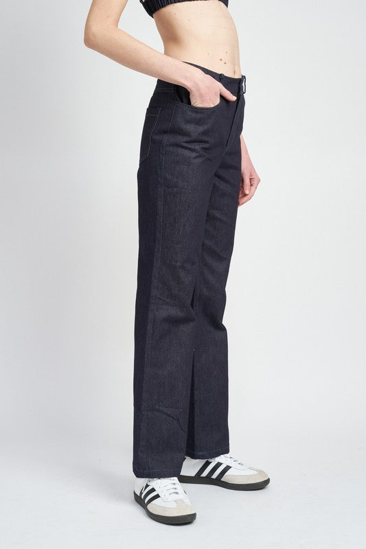 HIGH WAIST SEMI FLARED DENIM PANTS