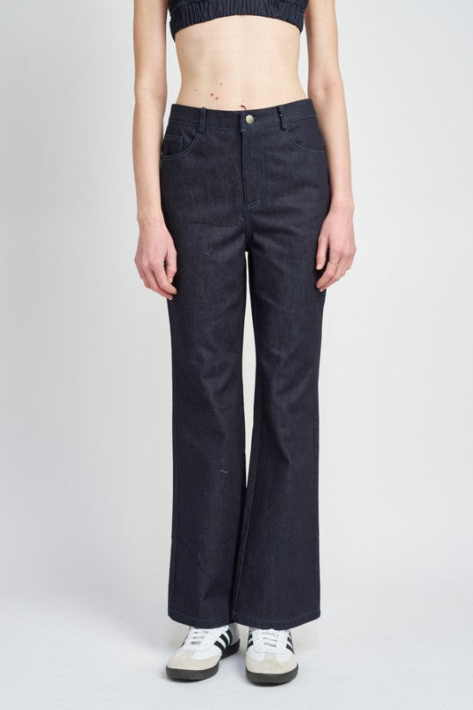 HIGH WAIST SEMI FLARED DENIM PANTS