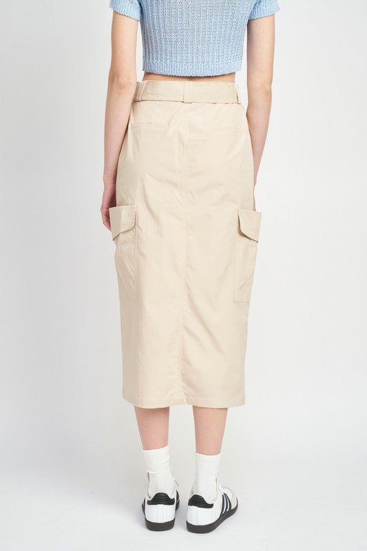 HIGH WAIST CARGO MIDI SKIRT