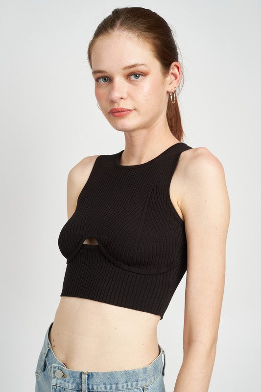 BUSTIER LOOK RIBBED CROP TOP