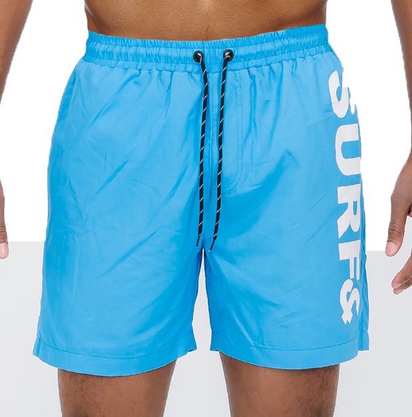 Solid Lined Beach Swim Text Swim Shorts