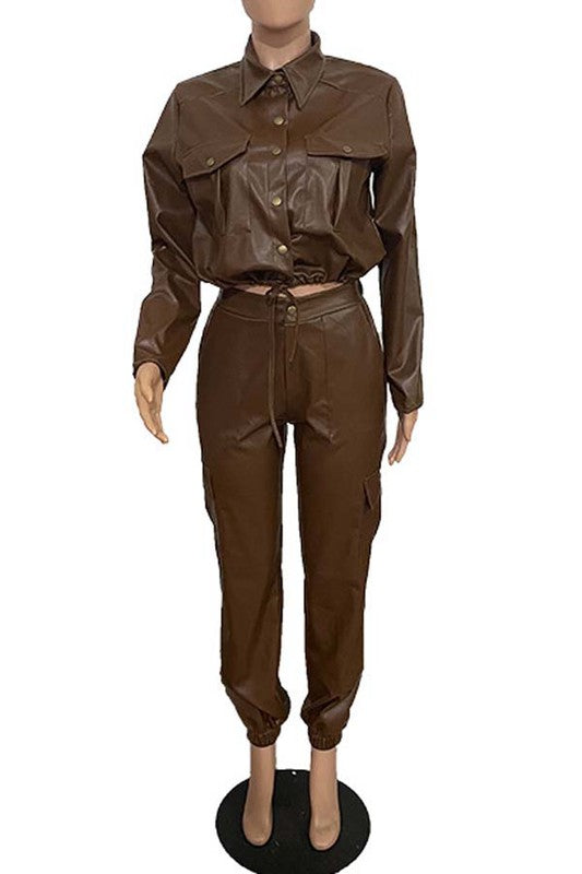 PU LEATHER 2PC PANTS SET