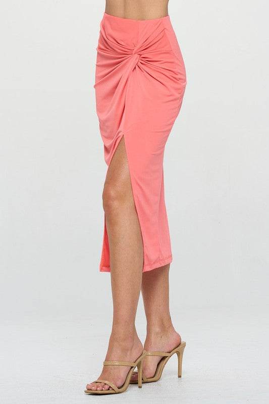 Made in USA Midi Skirt with Front Knot and Slit