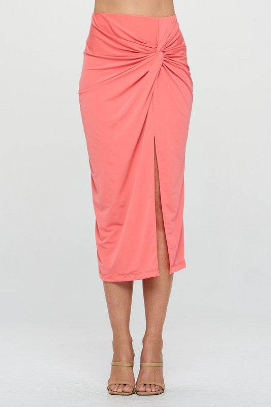 Made in USA Midi Skirt with Front Knot and Slit