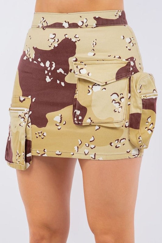 Cargo Denim Skirt in Desert Camo