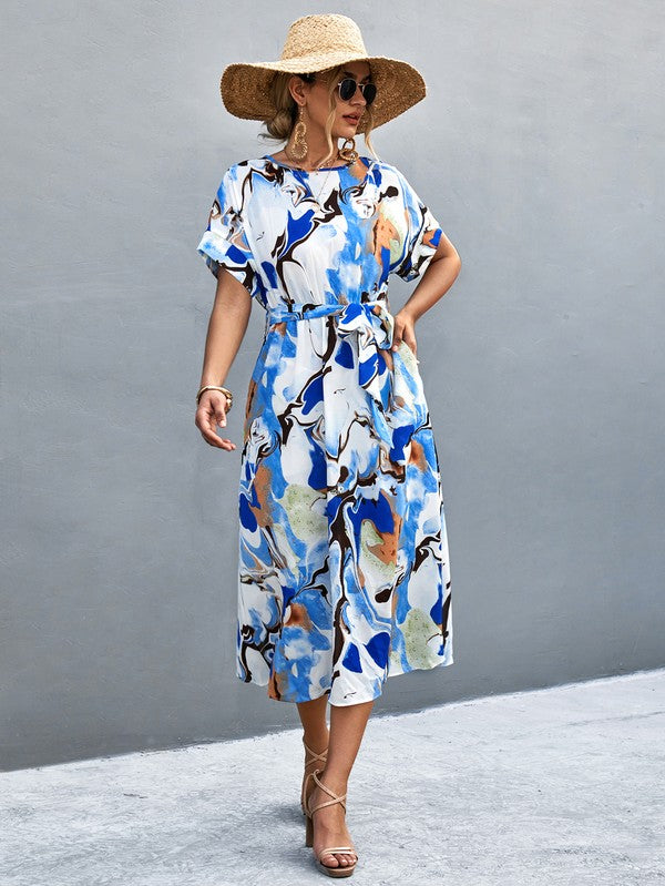 Women Print Round Neck Neck Short Sleeve Dress