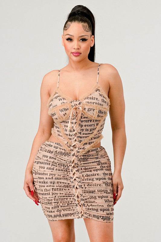 ATHINA NEWSLETTER PRINT SEXY MINI DRESS