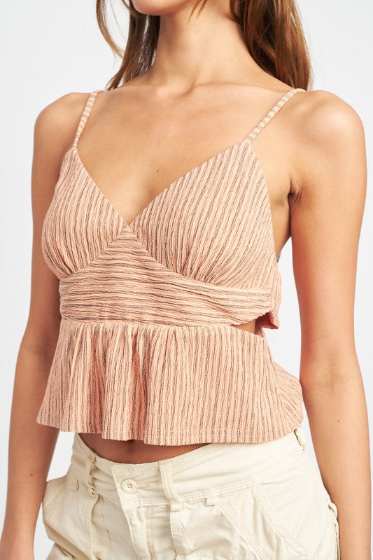 CROPPED SIDE CUT SPAGHETTI STRAP TOP