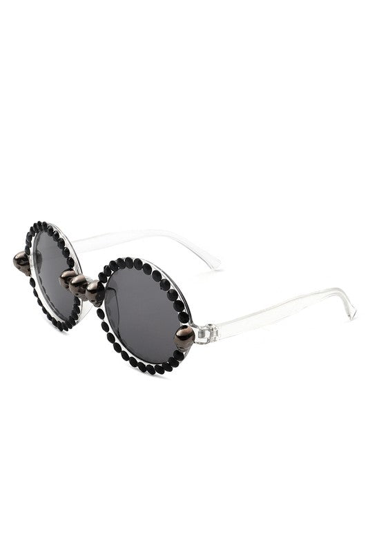 Round Gothic Rhinestone Skull Punk Sunglasses