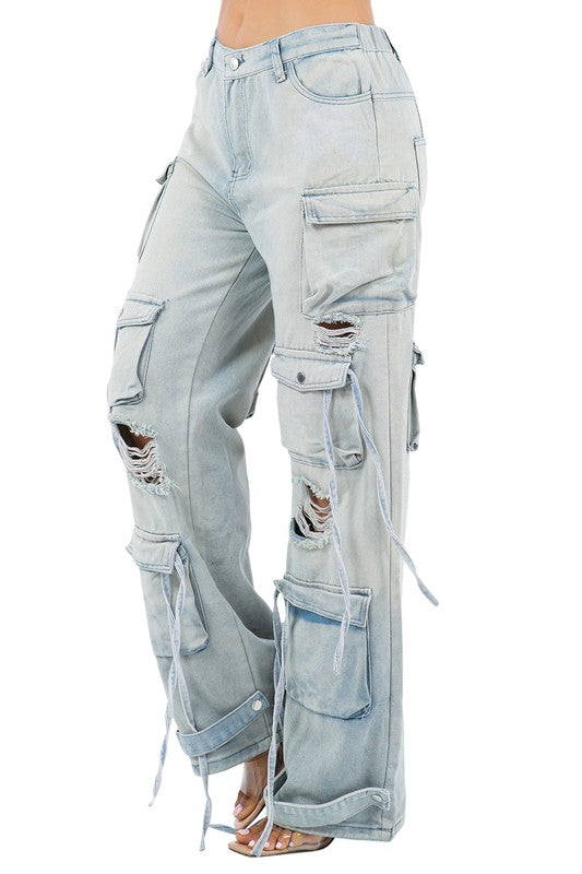 CARGO STYLE DENIM PANTS