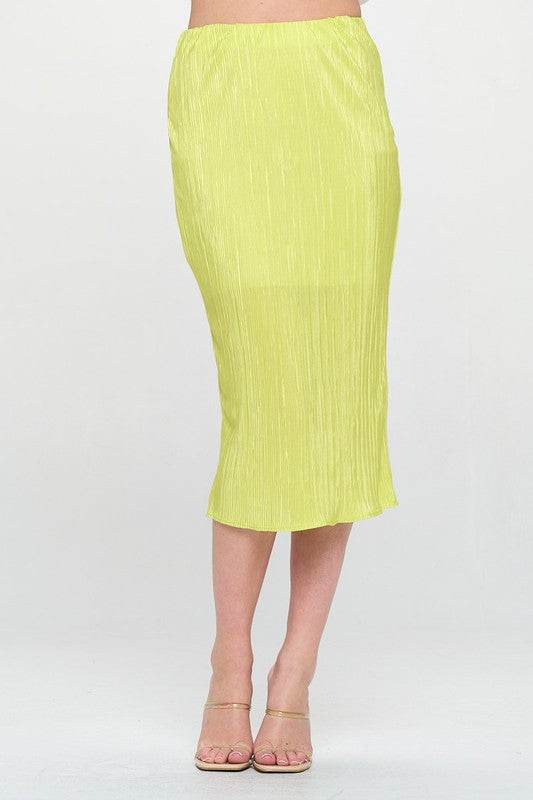 Solid Plisse Midi Skirt with Elastic Waistband