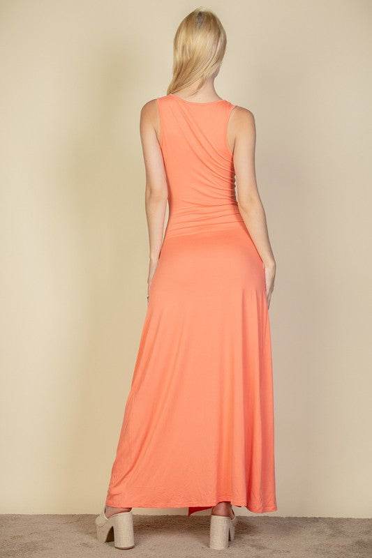 Plunge Neck Thigh Split Dress