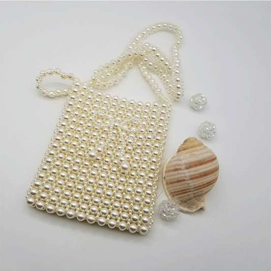 Exquisite Bow Pearl Handmade Beaded Bag Women Retro Shoulder Bag Messenger Bag Pearl Bag