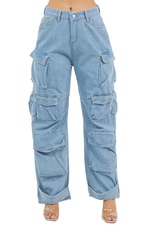 CARGO STYLE DENIM PANTS