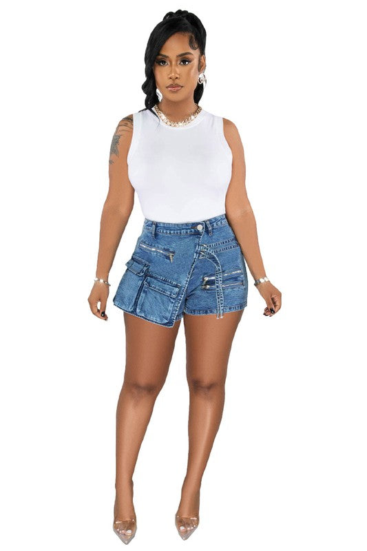 FASHION CARGO STYLE DENIM SHORT