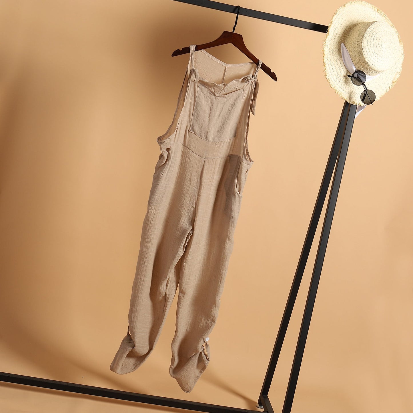 Autumn Casual Beach Trousers Solid Color Wide Leg Jumpsuit Playsuit Women