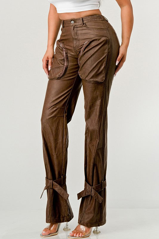 PU Brown Cargo Pants