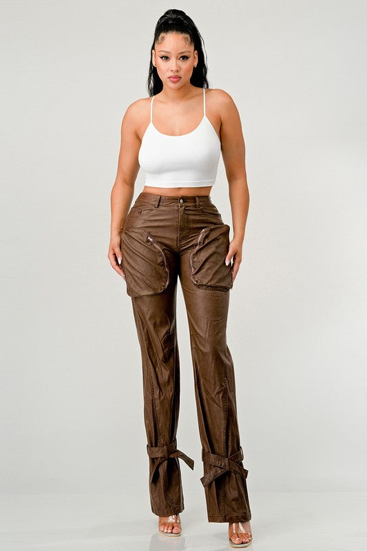 PU Brown Cargo Pants