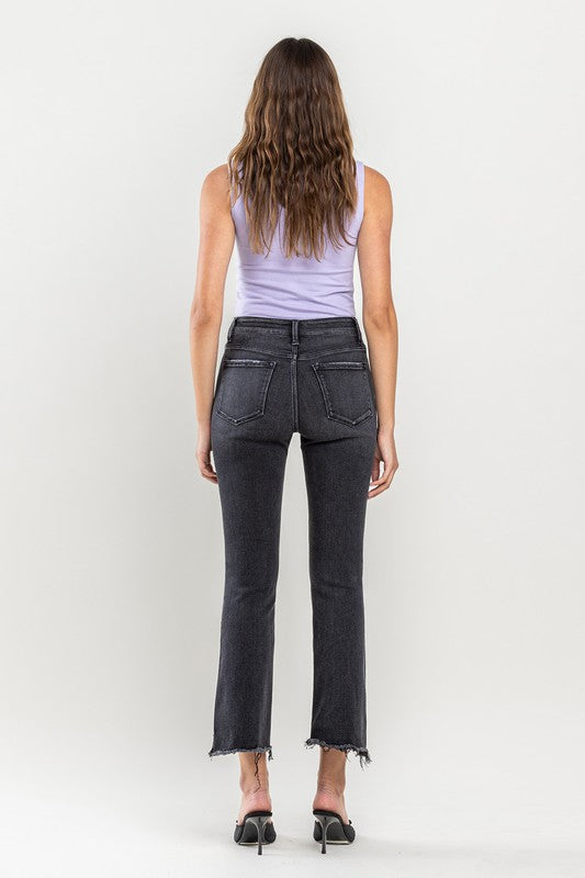 High Rise Raw Step Hem Crop Flare Jeans