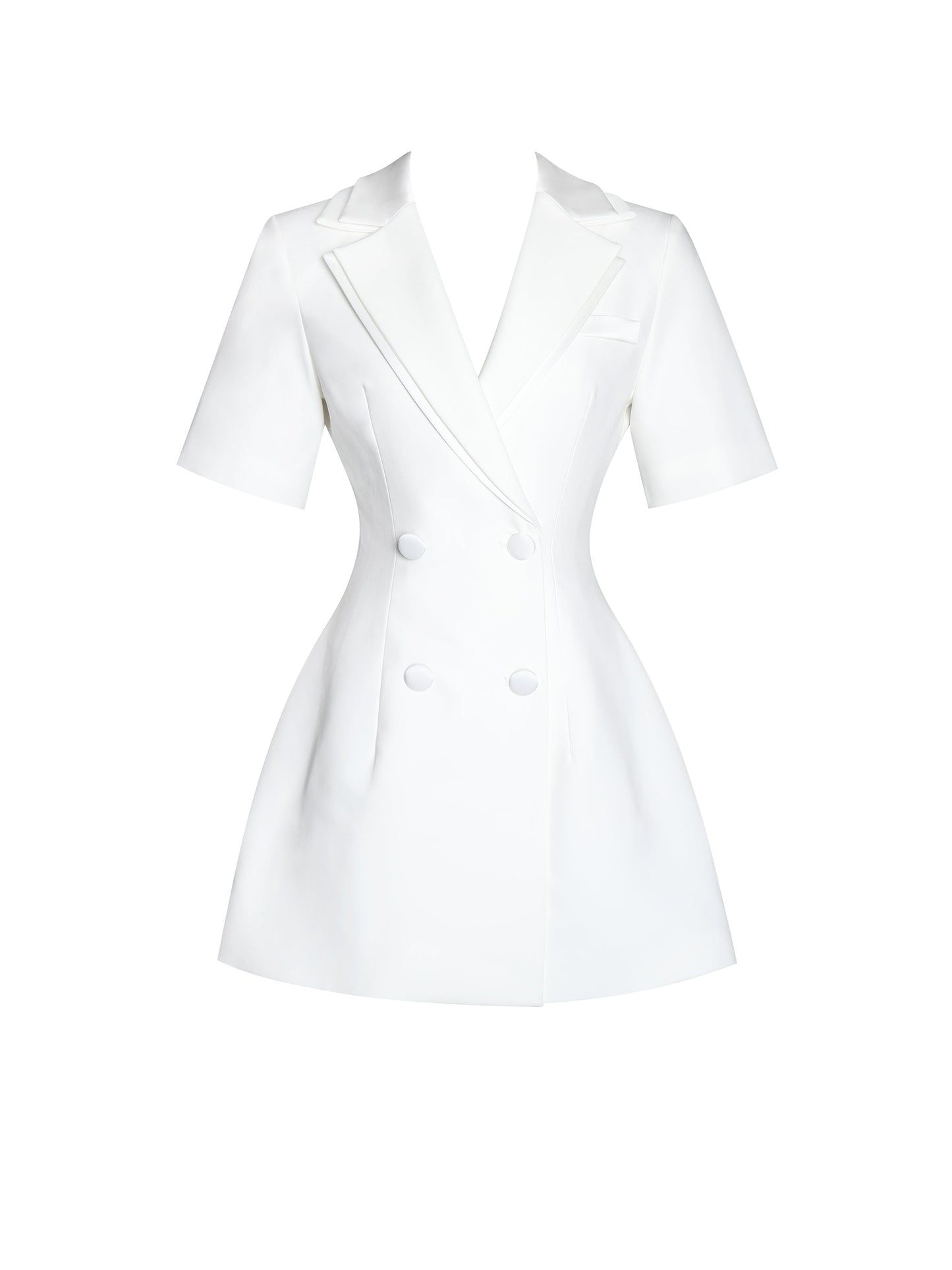 Madelina White Double Breast Satin Trim Blazer Dress