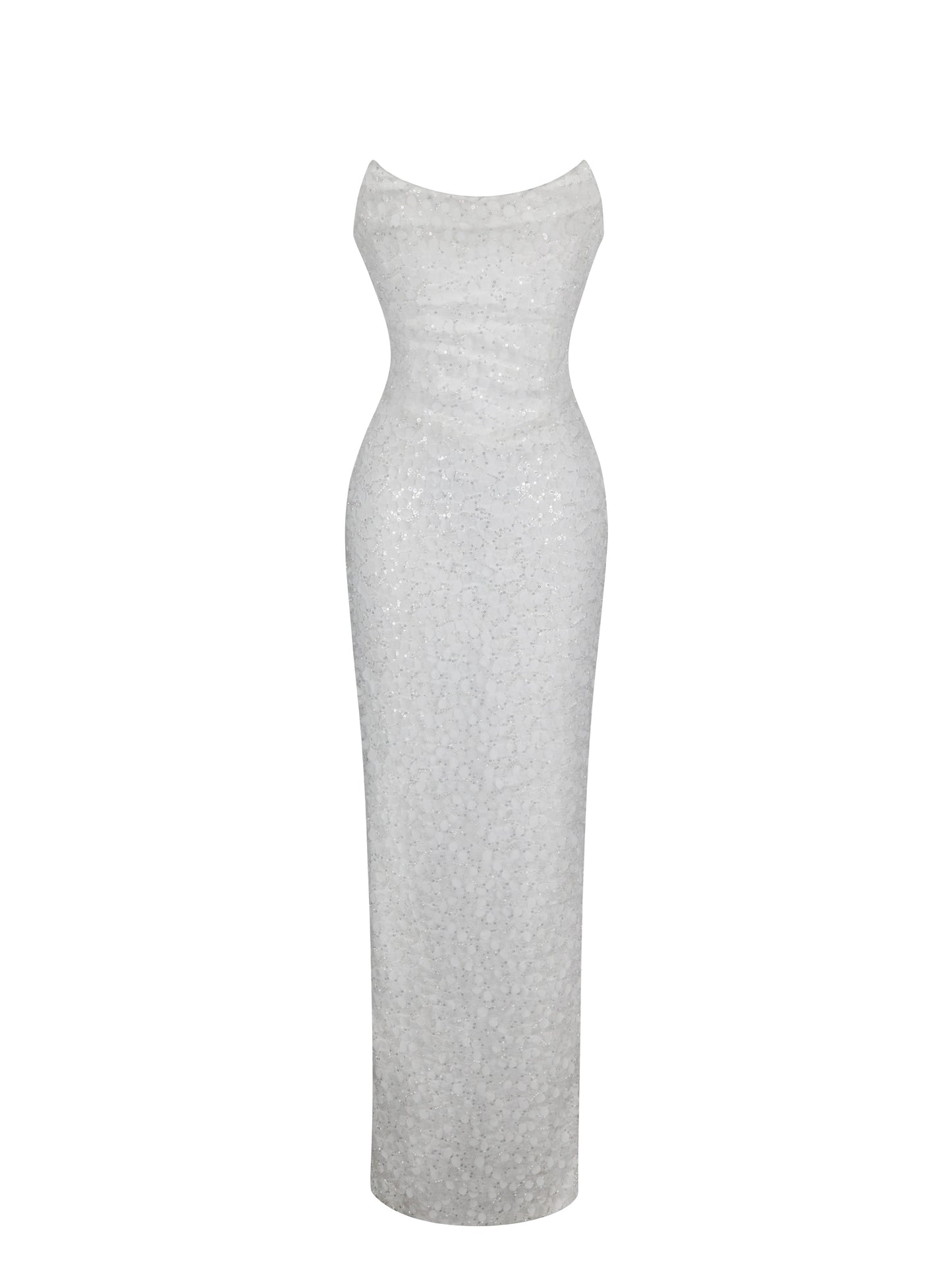 Myra White Beaded Mesh Strapless Wedding Dress