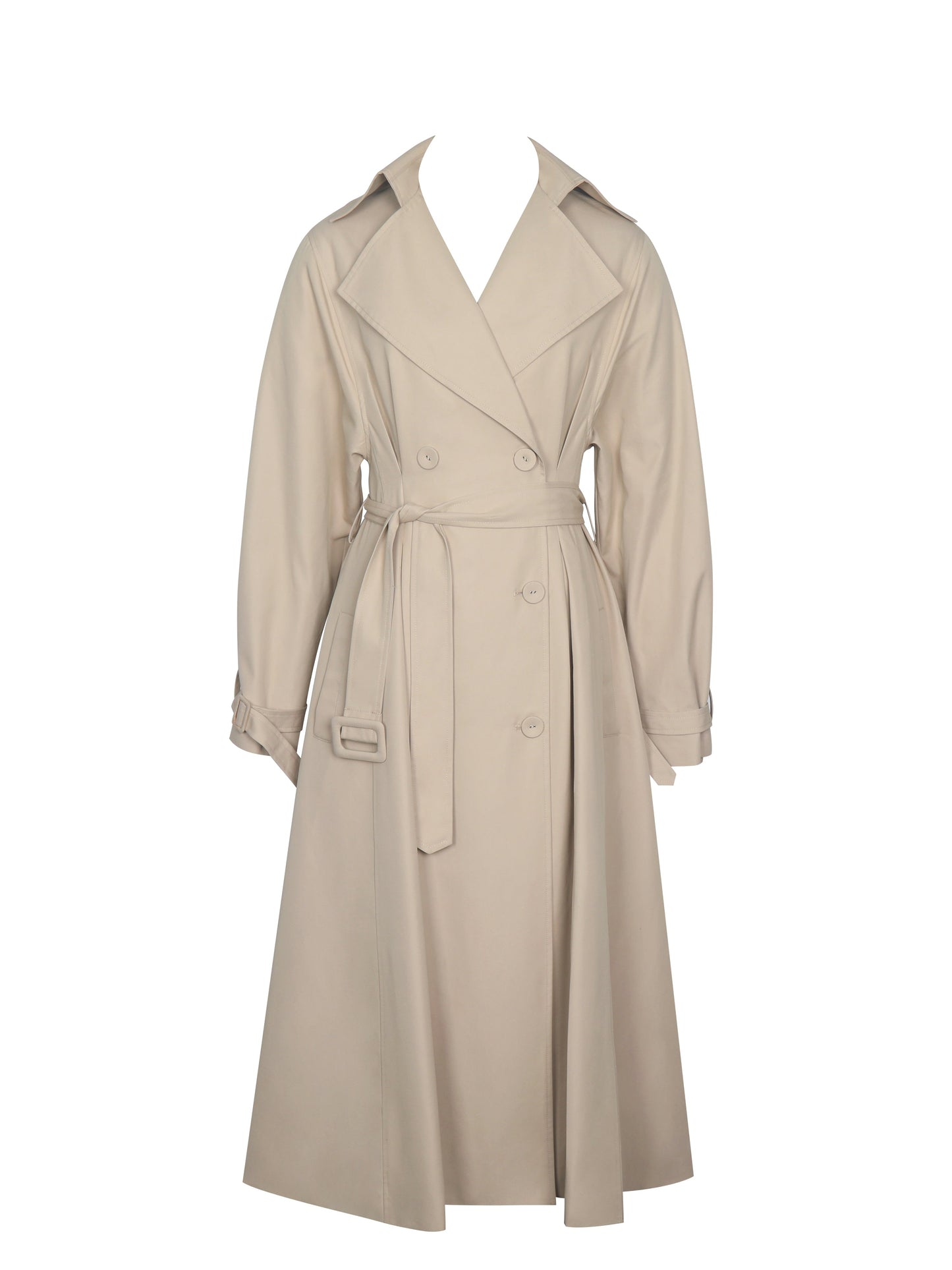 Ulila Beige Double-Breasted Pleated Cotton-Blend Trench Coat