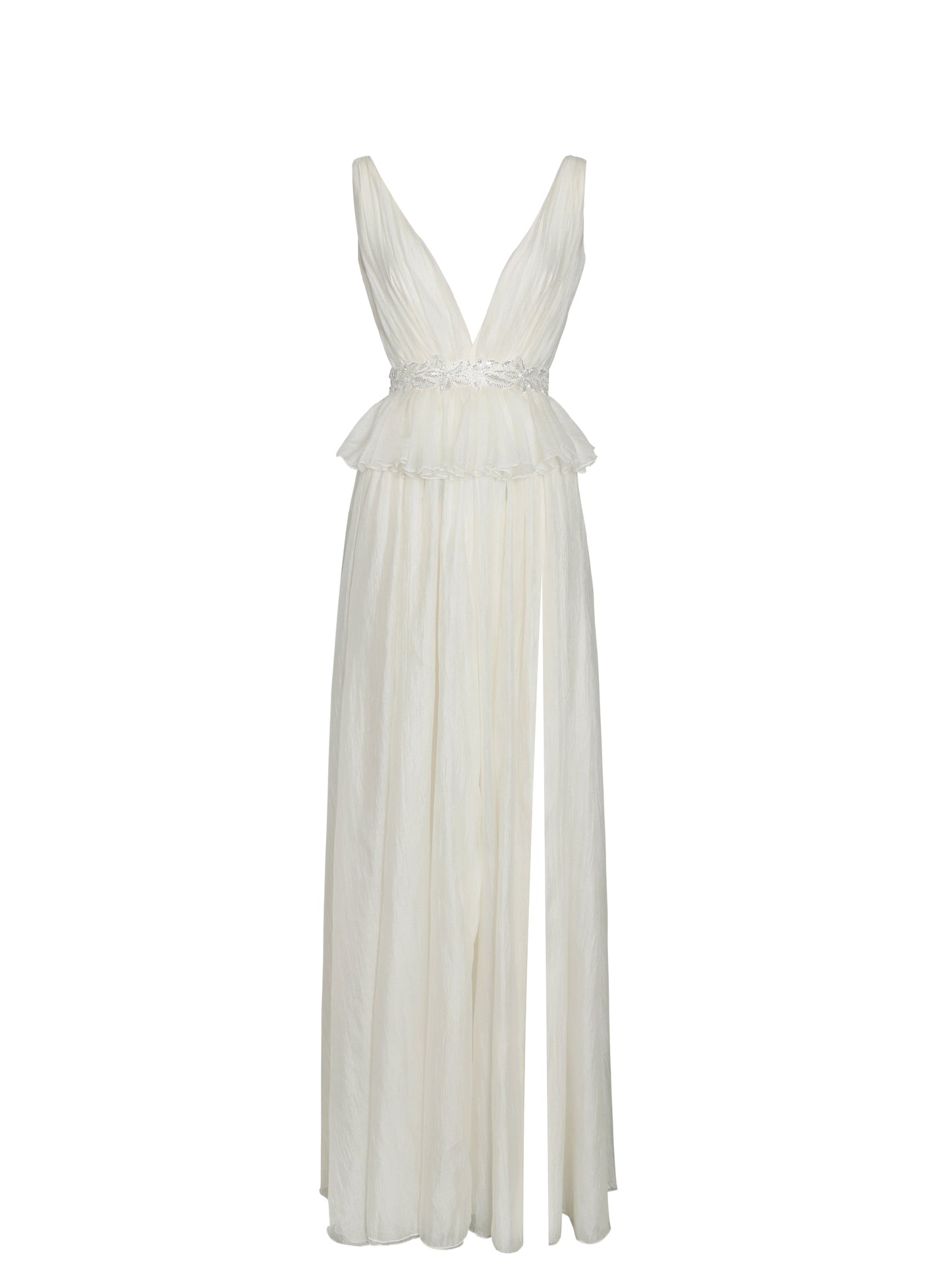 Calleigh Off White Flare Beaded Belt Maxi Gown