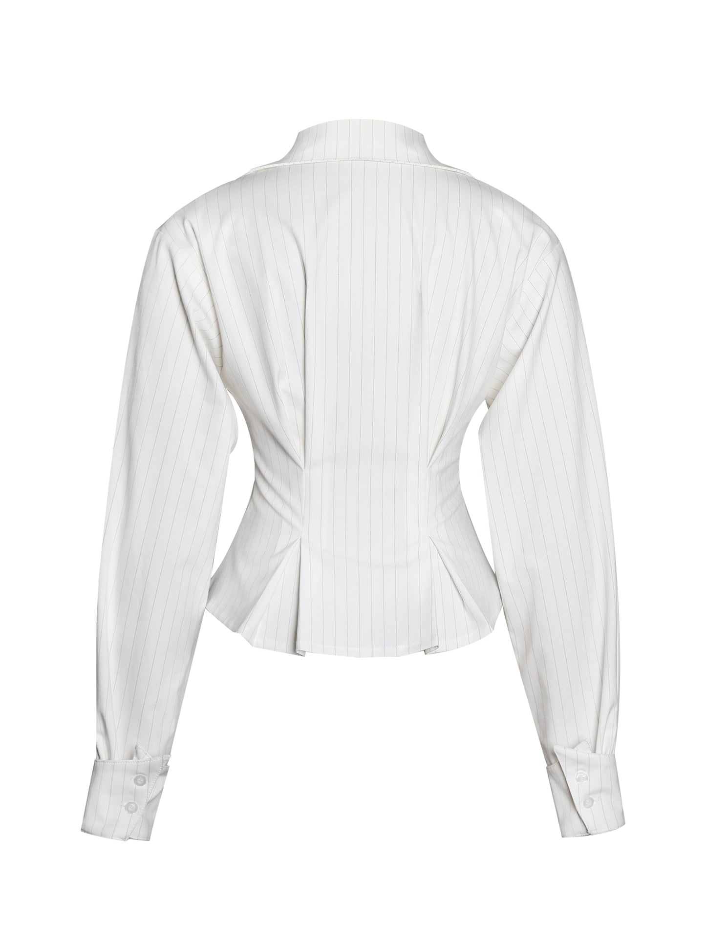 Sylvia White Pinstripe Deep V Pleated Shirt