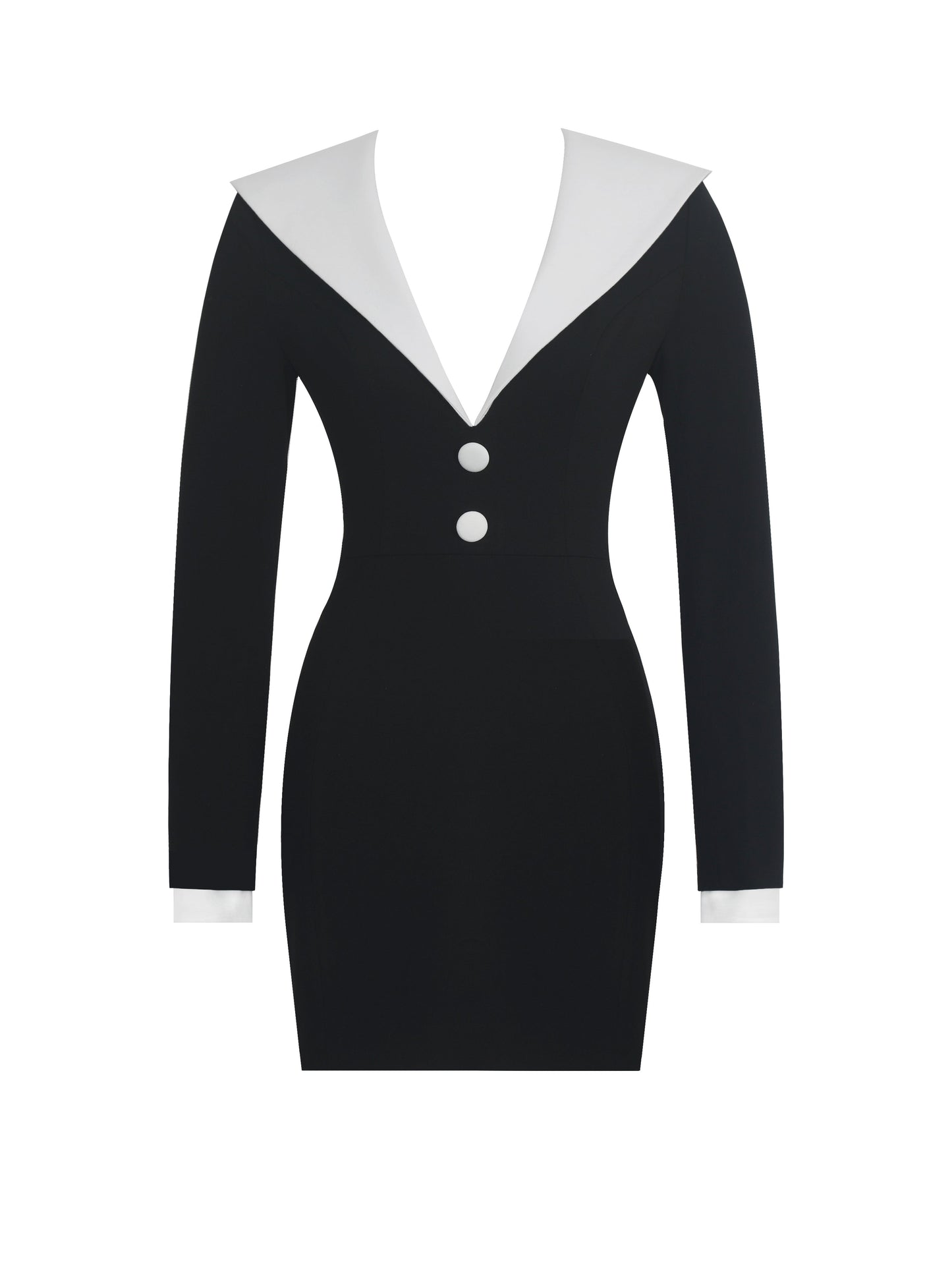Heather Black Collared Decorative Button-Front Mini Dress