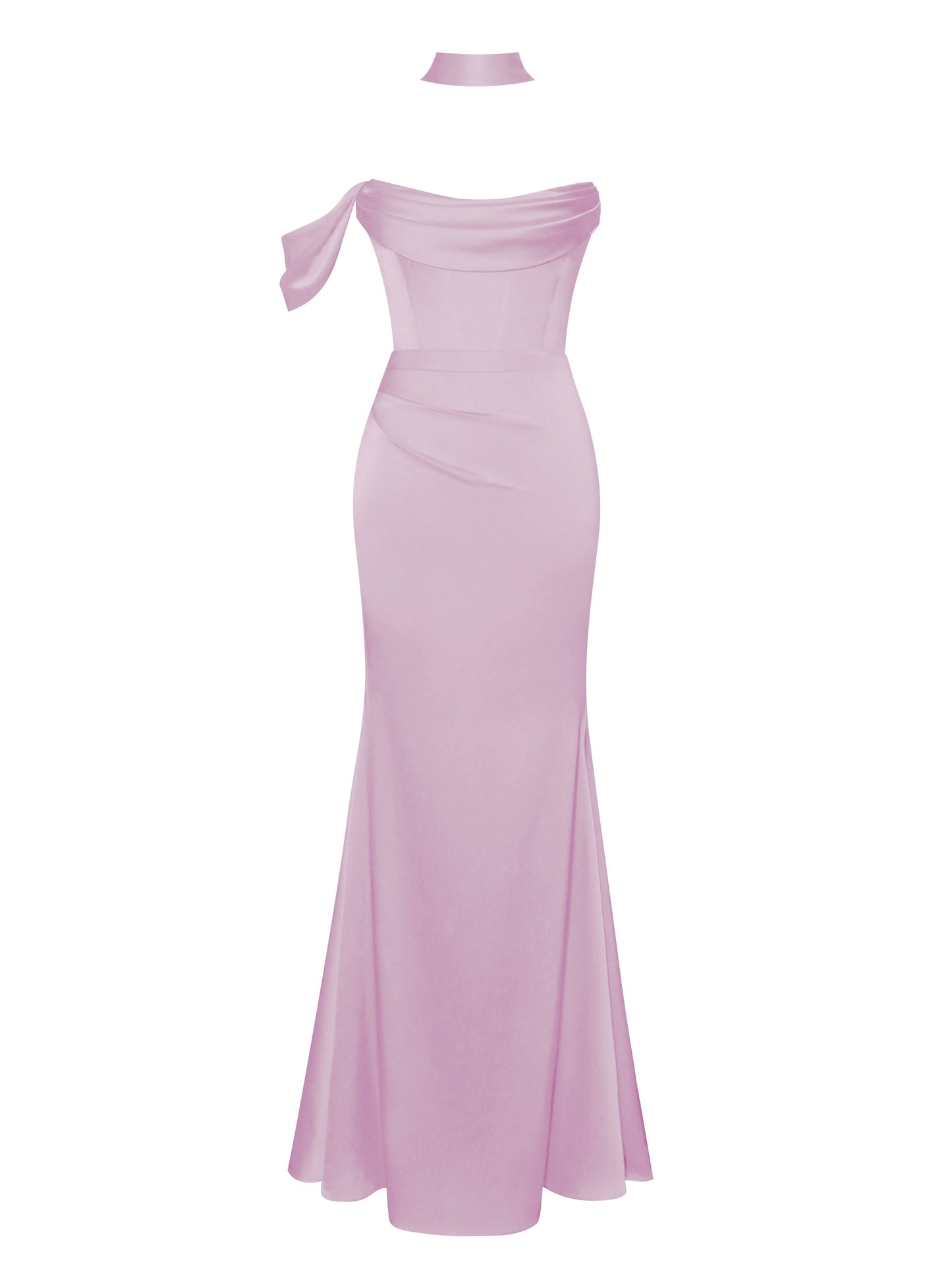 Ivona Mauve Halter Neck Double Duchess Satin Gown