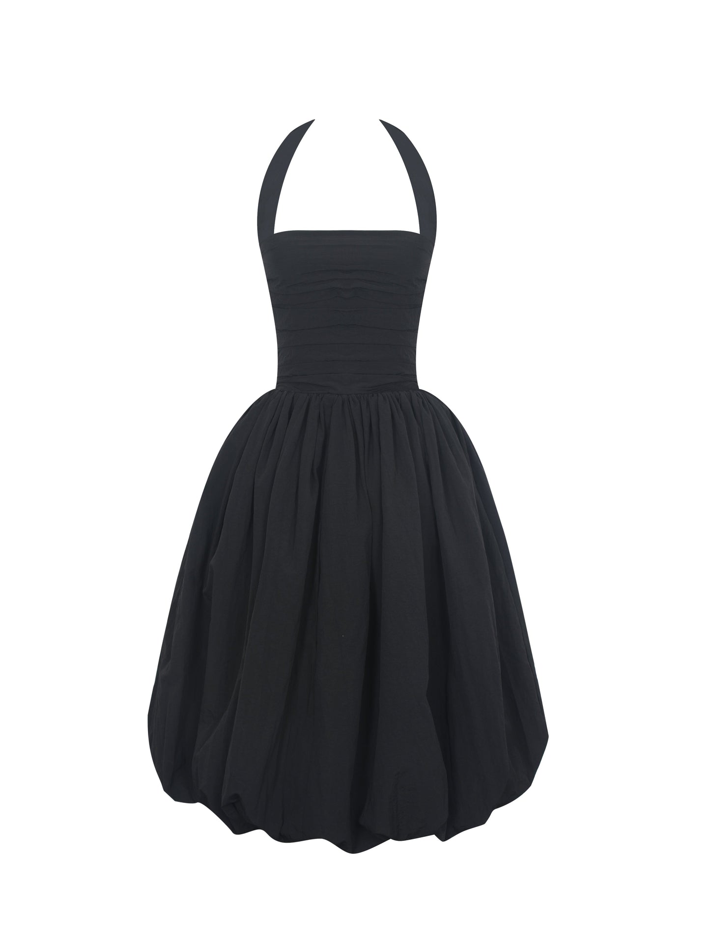 Veradis Black Taffeta Halter Bubble-Hem Midi Dress