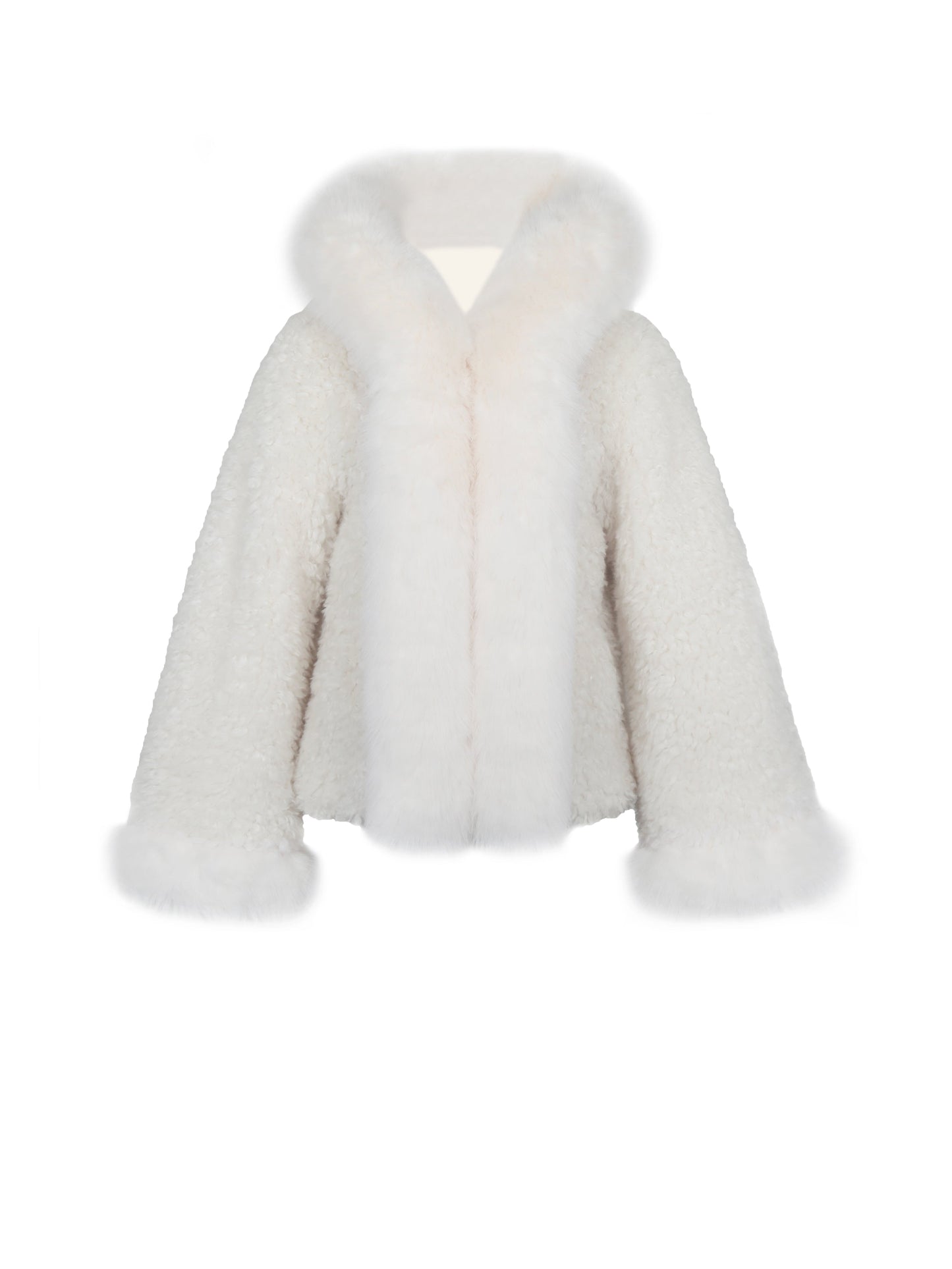 Jumbo Kali White Vegan Shearling Fur Trimmed Coat